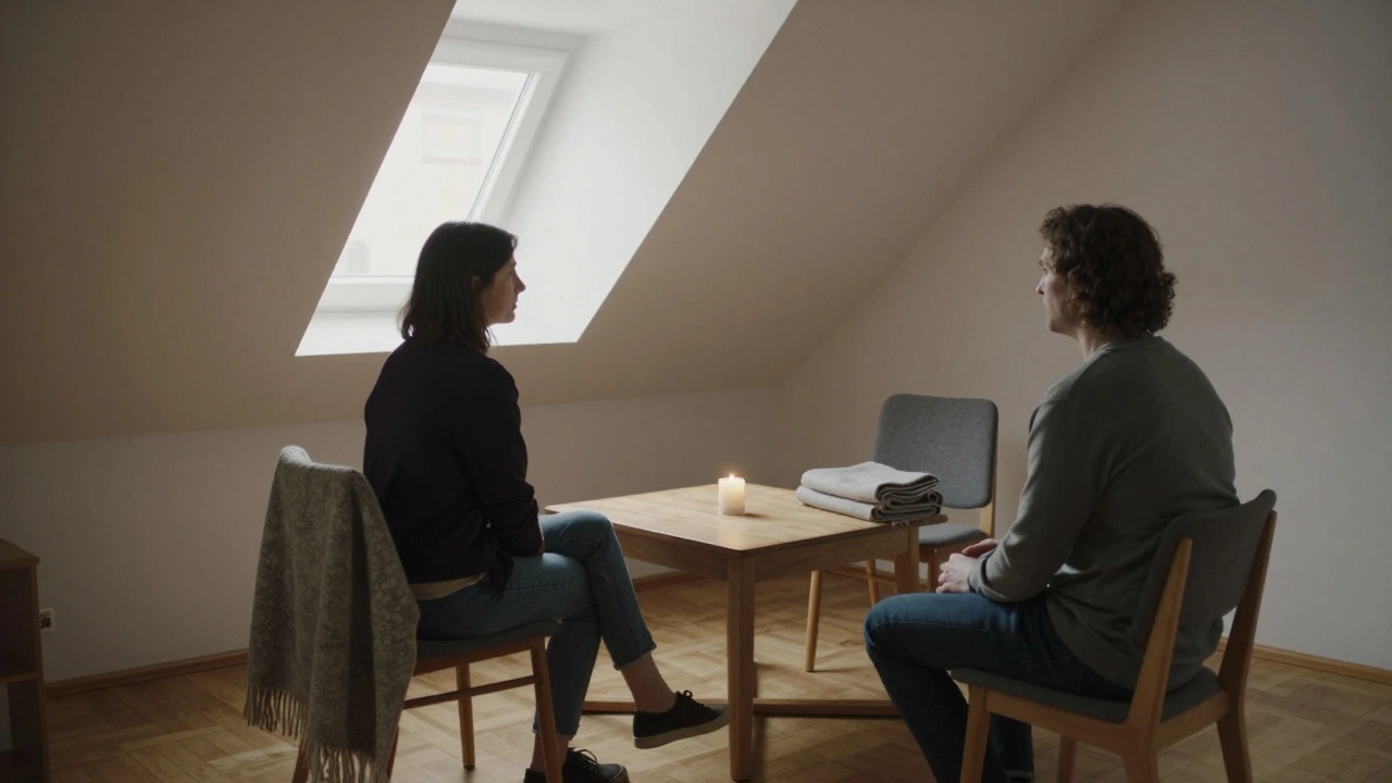 Osobní konzultace v malém bytě v Brně s masérkou a klientem v klidu.