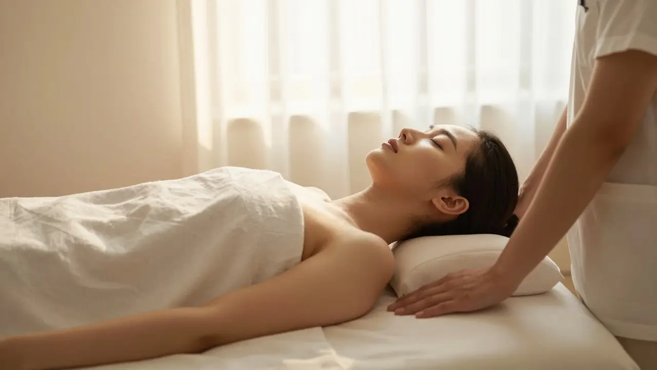 Klidná meditace v terapeutickém prostoru s měkkým světlem