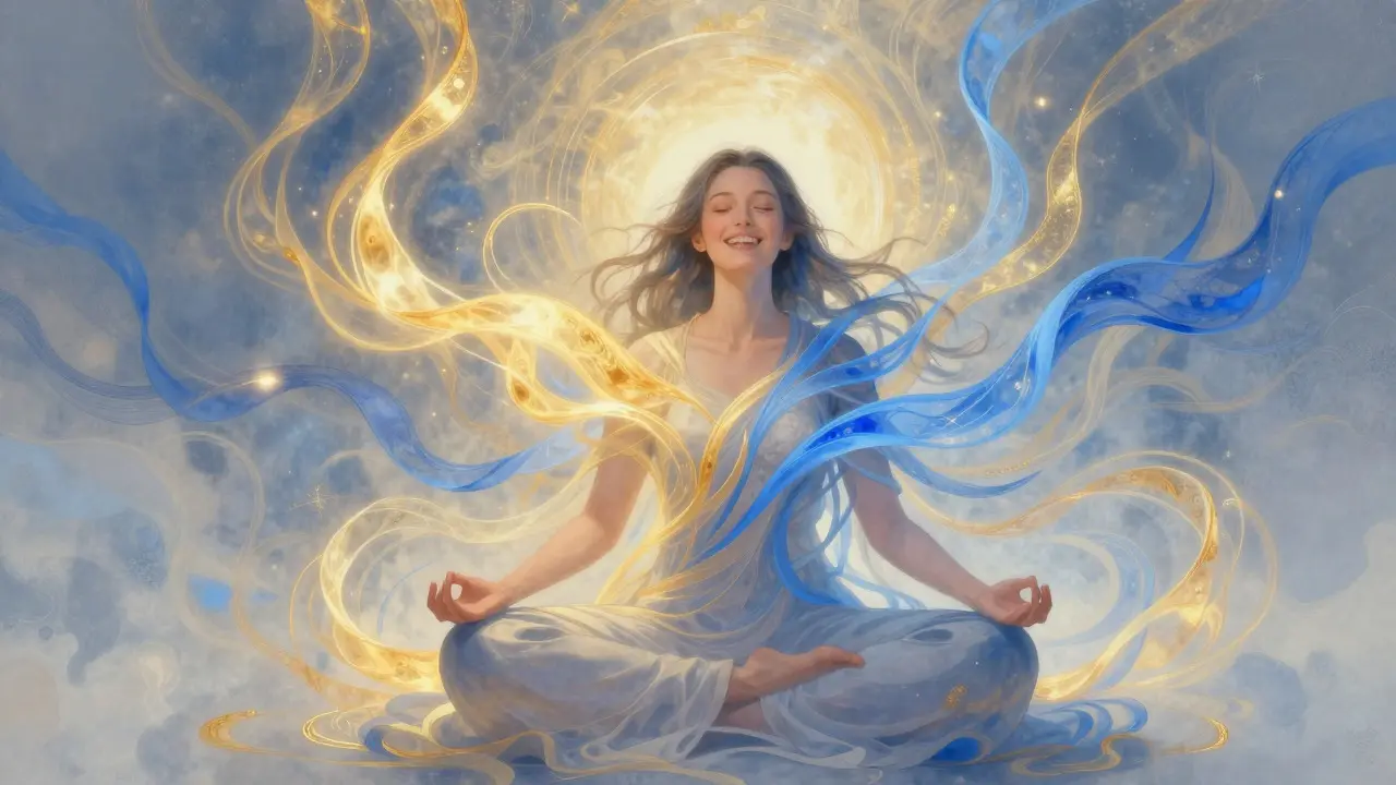 Abstraktní ilustrace energetického toku a emocionální rovnováhy